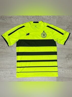 New Balance Celtic FC Neon Yellow & Black Striped Soccer Jersey